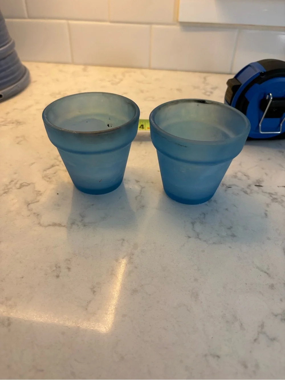 2 pottery barn, 2 unbranded Blue Glass Votive Candle Holders - Set of 4